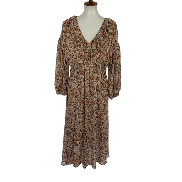 entro Dresses & Skirts - Entro Dress Medium Brown Long Sleeve Boho Festival Cottagecore